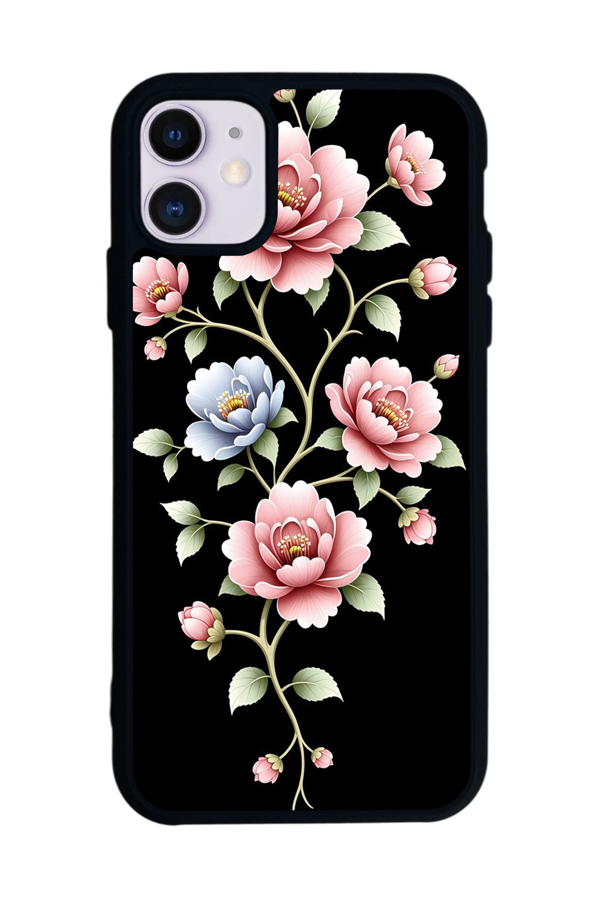 iPhone 11 Uyumlu Yaldizli Cicek Tasarımlı Glossy Premium Kılıf