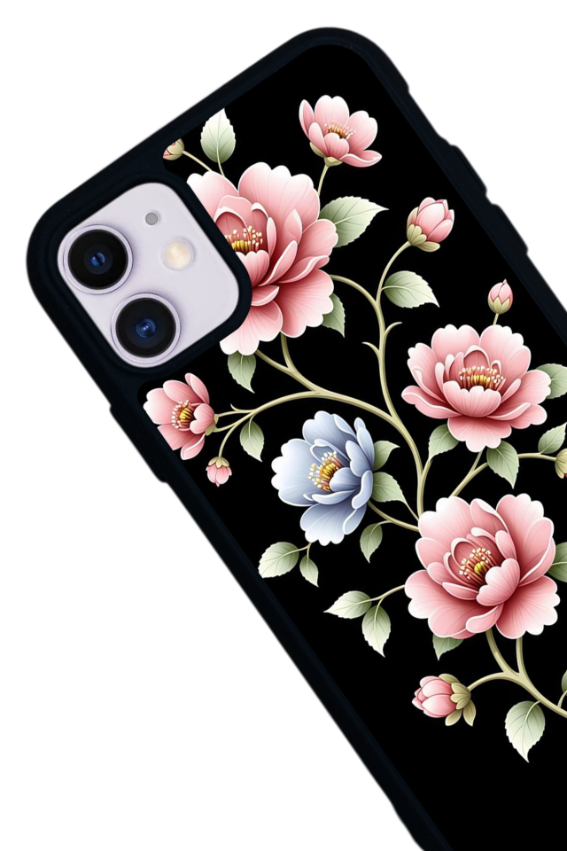 iPhone 11 Uyumlu Yaldizli Cicek Tasarımlı Glossy Premium Kılıf