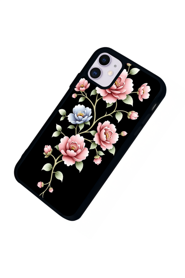 iPhone 11 Uyumlu Yaldizli Cicek Tasarımlı Glossy Premium Kılıf