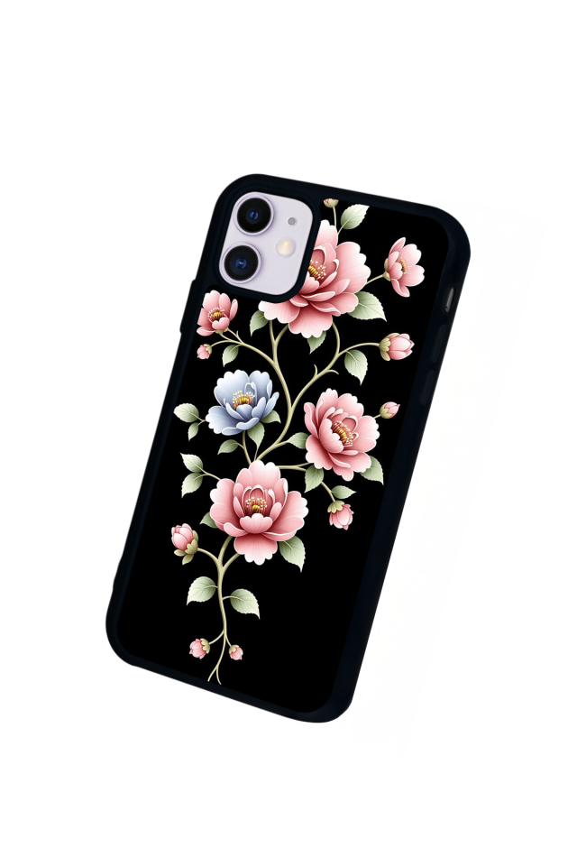 iPhone 11 Uyumlu Yaldizli Cicek Tasarımlı Glossy Premium Kılıf