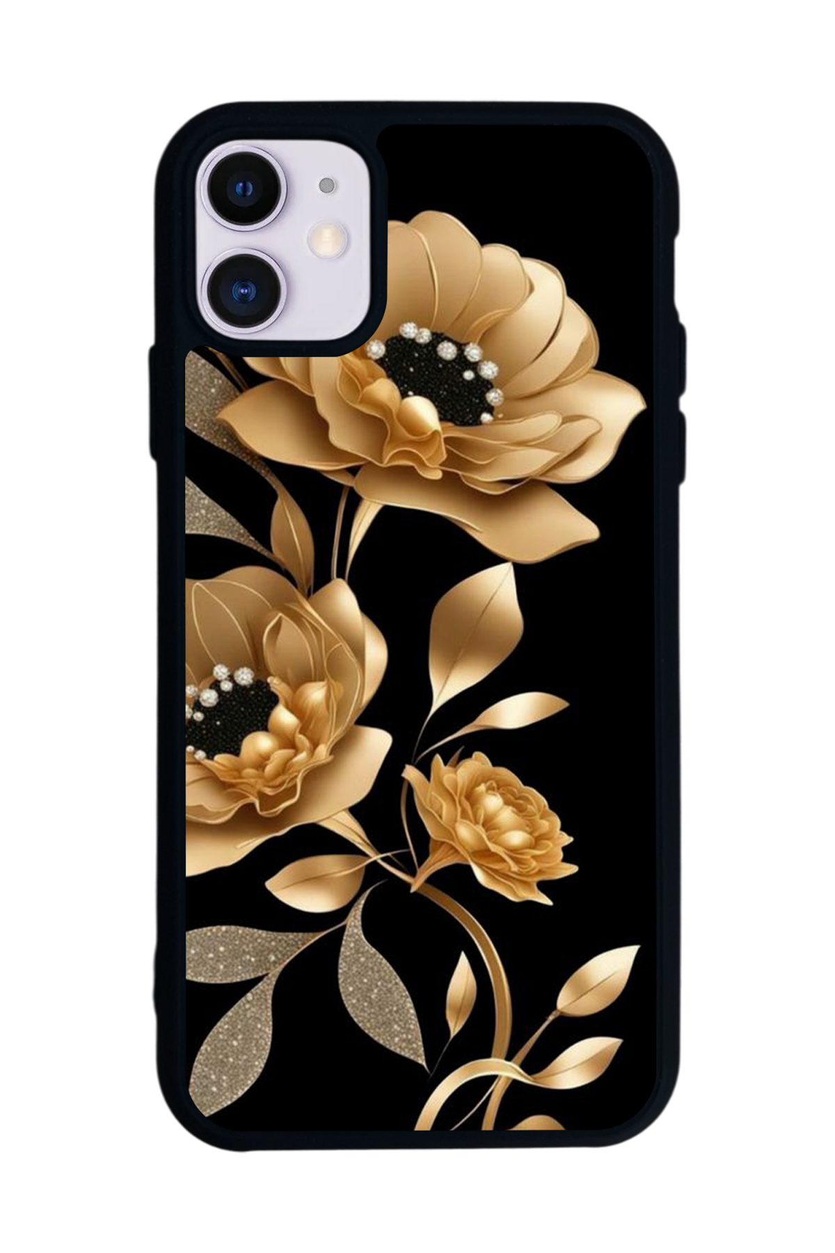 iPhone 11 Uyumlu Yaldizli Cicek Tasarımlı Glossy Premium Kılıf