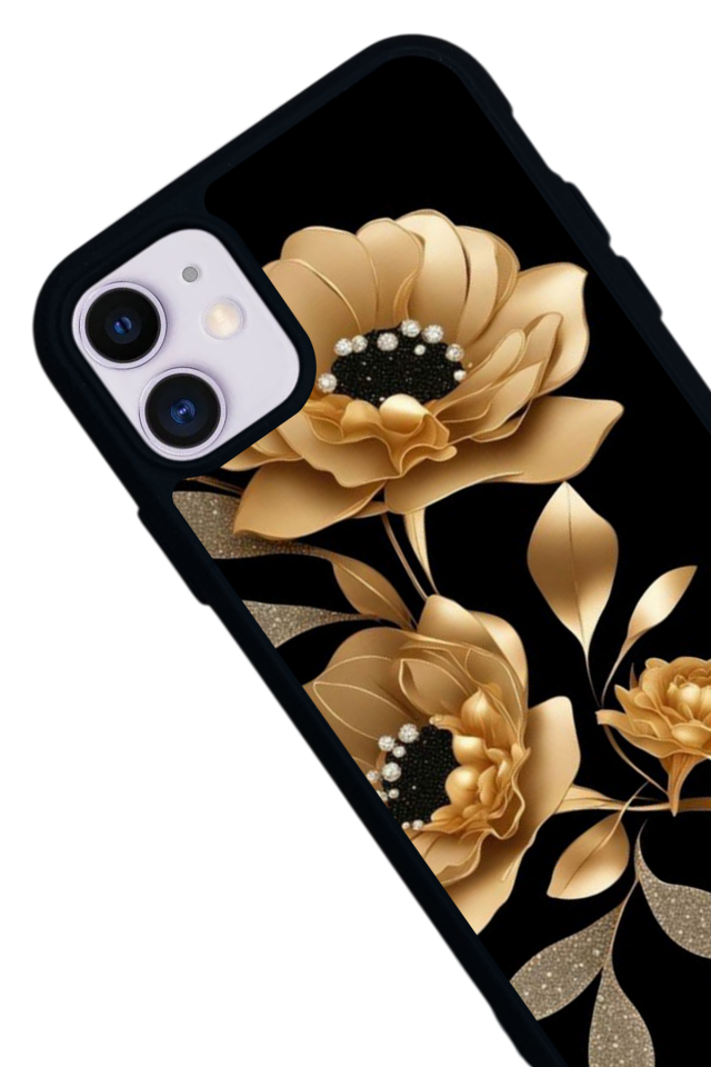 iPhone 11 Uyumlu Yaldizli Cicek Tasarımlı Glossy Premium Kılıf