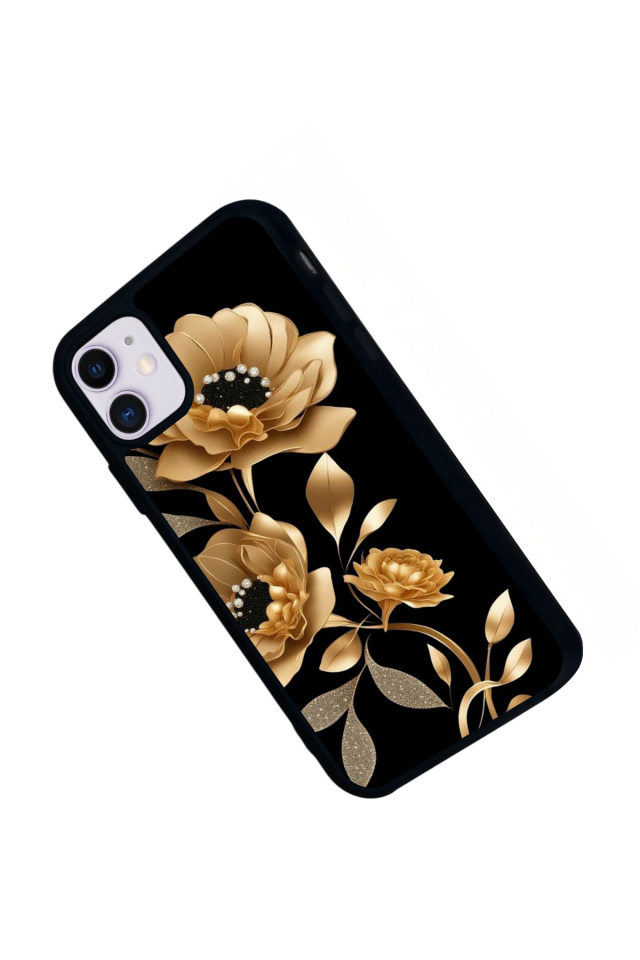 iPhone 11 Uyumlu Yaldizli Cicek Tasarımlı Glossy Premium Kılıf
