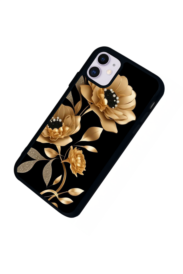 iPhone 11 Uyumlu Yaldizli Cicek Tasarımlı Glossy Premium Kılıf