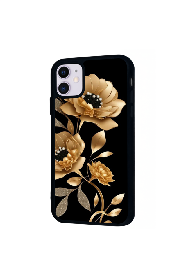 iPhone 11 Uyumlu Yaldizli Cicek Tasarımlı Glossy Premium Kılıf