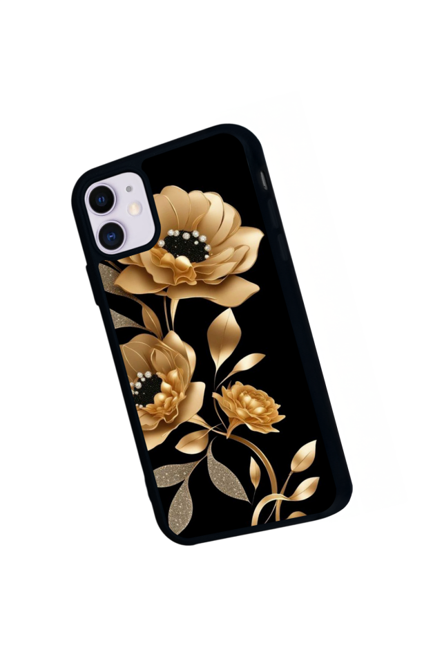 iPhone 11 Uyumlu Yaldizli Cicek Tasarımlı Glossy Premium Kılıf