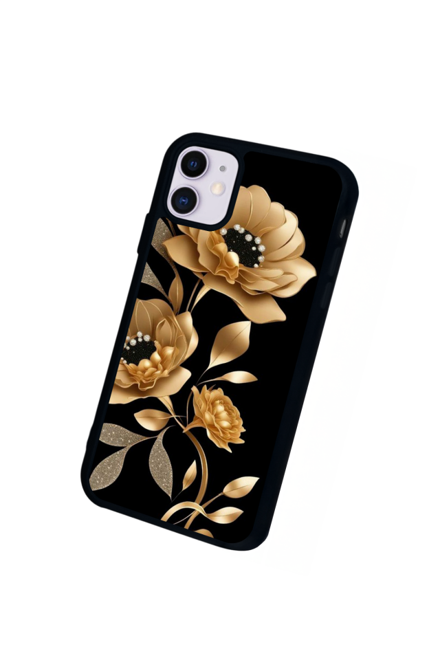 iPhone 11 Uyumlu Yaldizli Cicek Tasarımlı Glossy Premium Kılıf