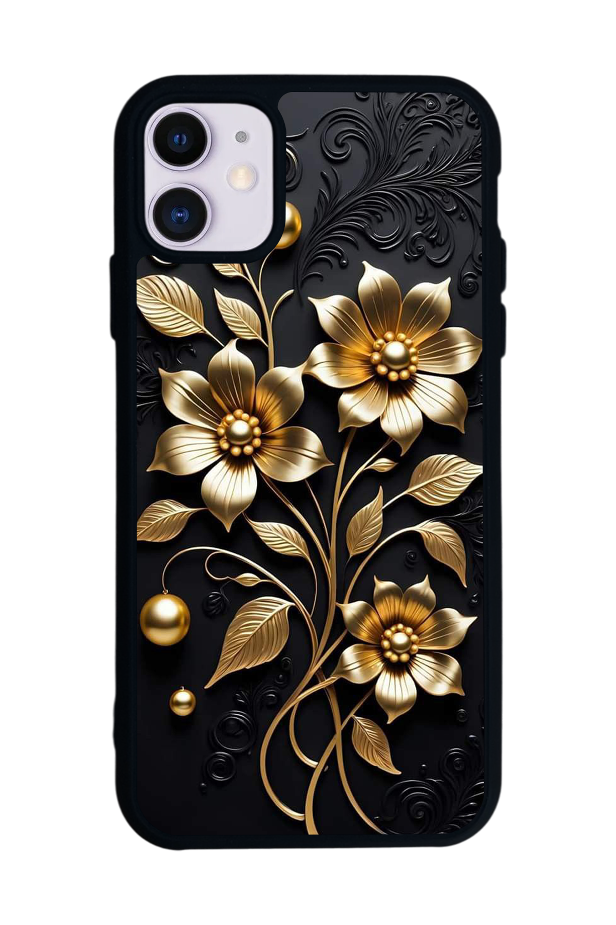 iPhone 11 Uyumlu Yaldizli Cicek Tasarımlı Glossy Premium Kılıf