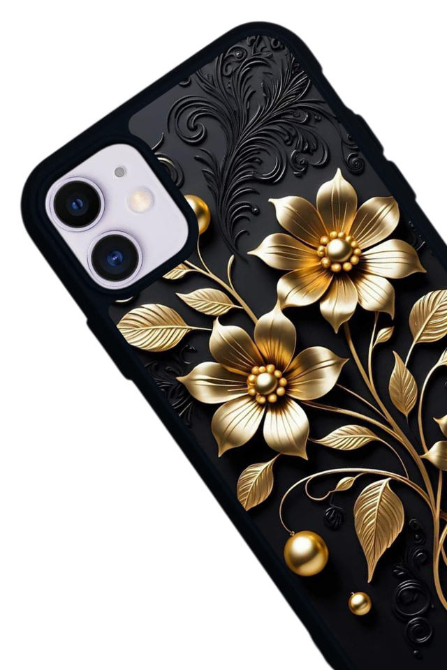 iPhone 11 Uyumlu Yaldizli Cicek Tasarımlı Glossy Premium Kılıf
