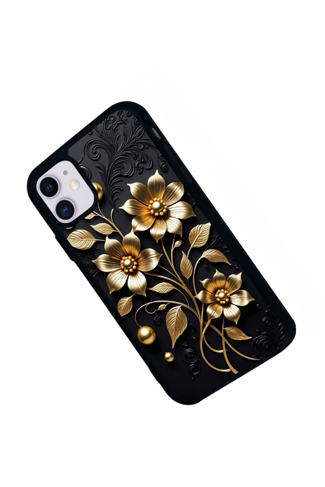 iPhone 11 Uyumlu Yaldizli Cicek Tasarımlı Glossy Premium Kılıf