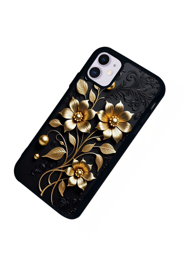 iPhone 11 Uyumlu Yaldizli Cicek Tasarımlı Glossy Premium Kılıf