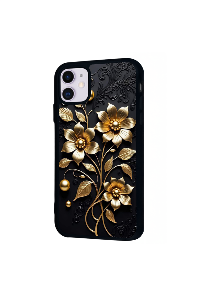 iPhone 11 Uyumlu Yaldizli Cicek Tasarımlı Glossy Premium Kılıf