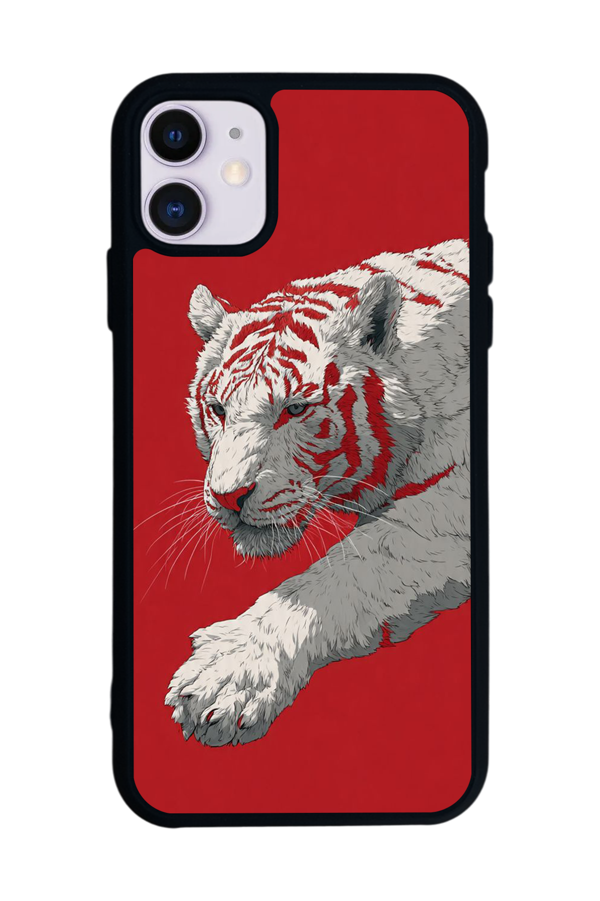 iPhone 11 Uyumlu Kirmizi ve Kaplan Tasarımlı Glossy Premium Kılıf