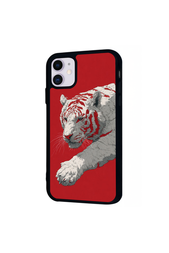 iPhone 11 Uyumlu Kirmizi ve Kaplan Tasarımlı Glossy Premium Kılıf