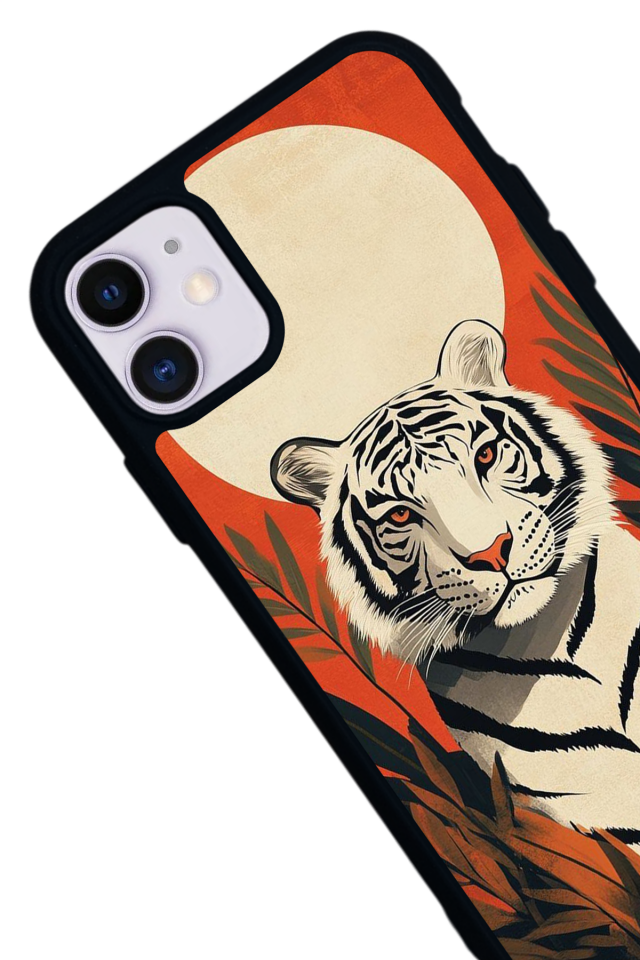 iPhone 11 Uyumlu Kirmizi ve Kaplan Tasarımlı Glossy Premium Kılıf