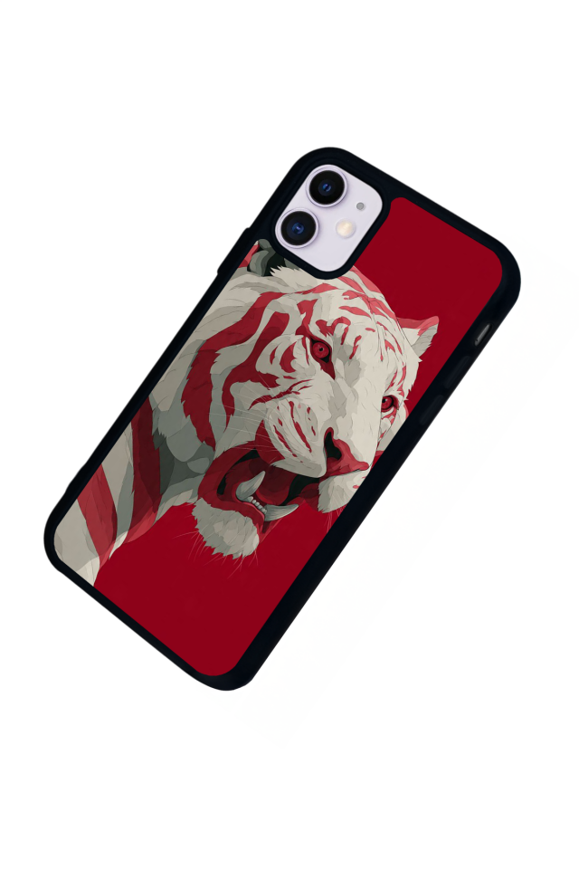 iPhone 11 Uyumlu Kirmizi ve Kaplan Tasarımlı Glossy Premium Kılıf