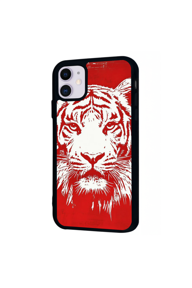 iPhone 11 Uyumlu Kirmizi ve Kaplan Tasarımlı Glossy Premium Kılıf