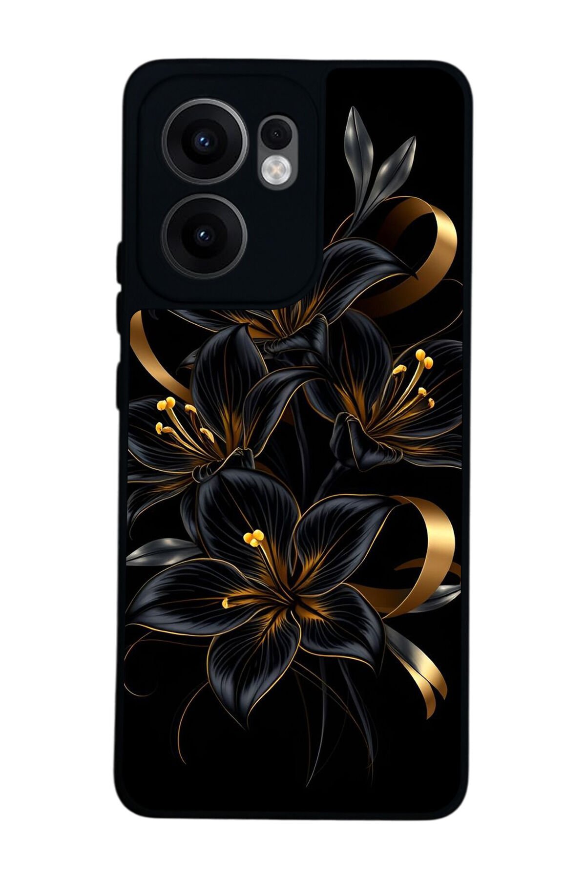 Oppo Reno 13F Uyumlu Yaldizli Cicek Tasarımlı Glossy Premium Kılıf