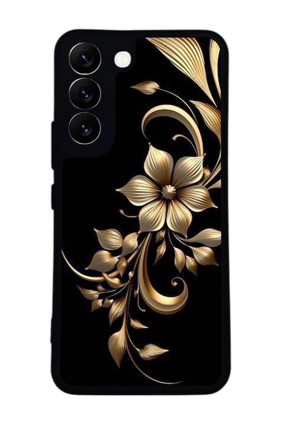 Samsung Galaxy S22 Uyumlu Yaldizli Cicek Tasarımlı Glossy Premium Kılıf