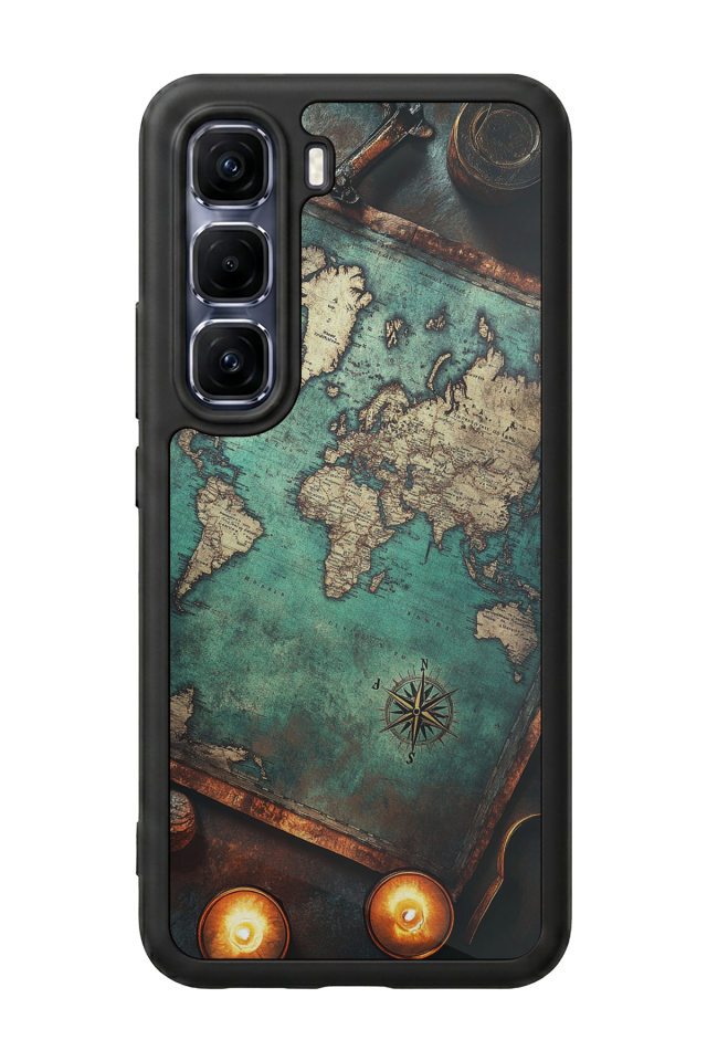 Infinix Hot 60 Pro Plus Uyumlu Harita Tasarımlı Glossy Premium Kılıf