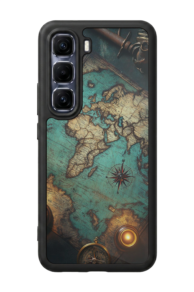 Infinix Hot 60 Pro Plus Uyumlu Harita Tasarımlı Glossy Premium Kılıf