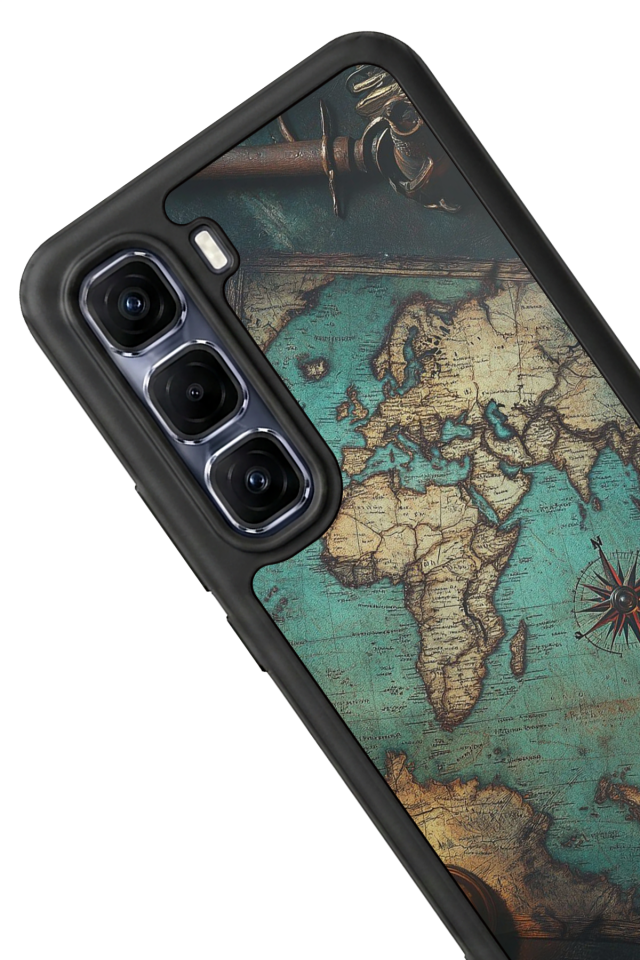 Infinix Hot 60 Pro Plus Uyumlu Harita Tasarımlı Glossy Premium Kılıf