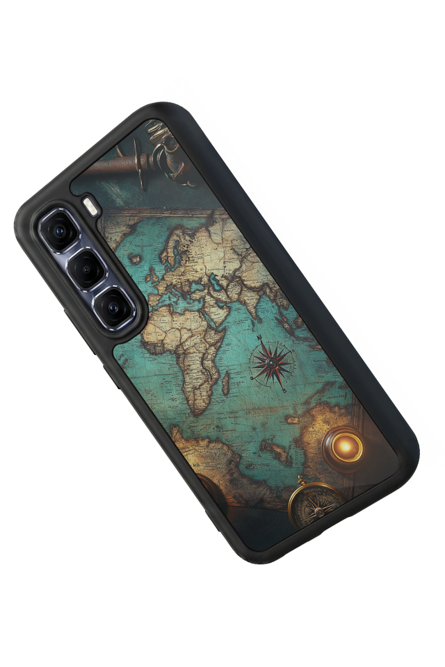 Infinix Hot 60 Pro Plus Uyumlu Harita Tasarımlı Glossy Premium Kılıf