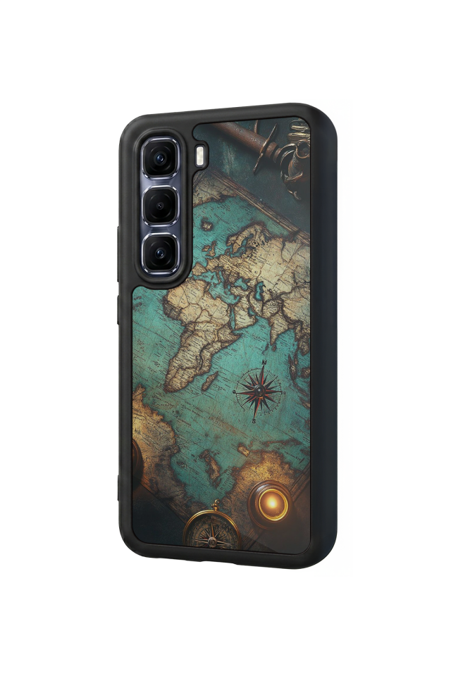 Infinix Hot 60 Pro Plus Uyumlu Harita Tasarımlı Glossy Premium Kılıf