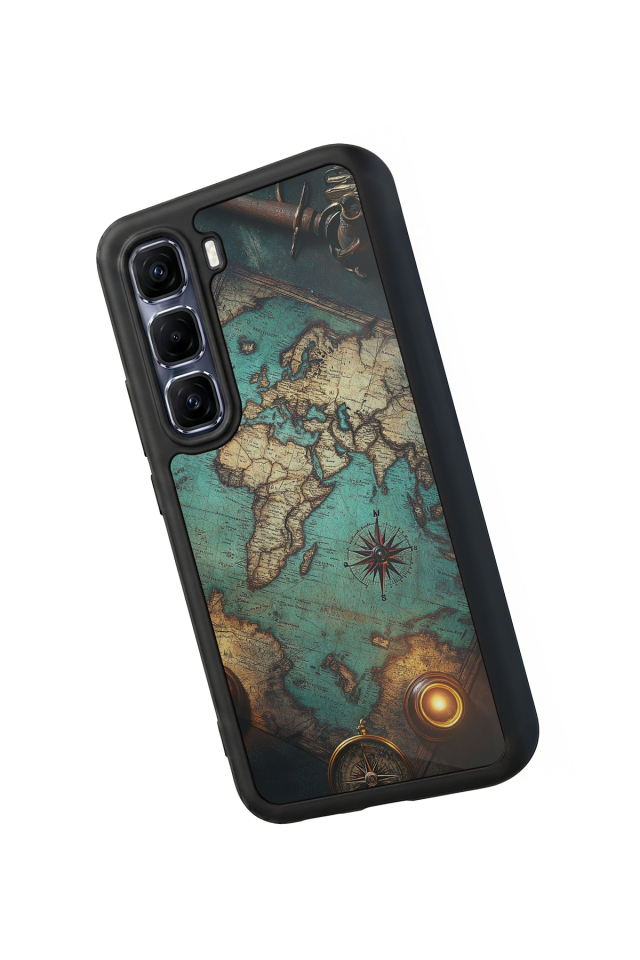 Infinix Hot 60 Pro Plus Uyumlu Harita Tasarımlı Glossy Premium Kılıf