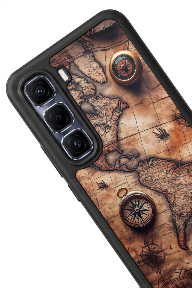 Infinix Hot 60 Pro Plus Uyumlu Harita Tasarımlı Glossy Premium Kılıf