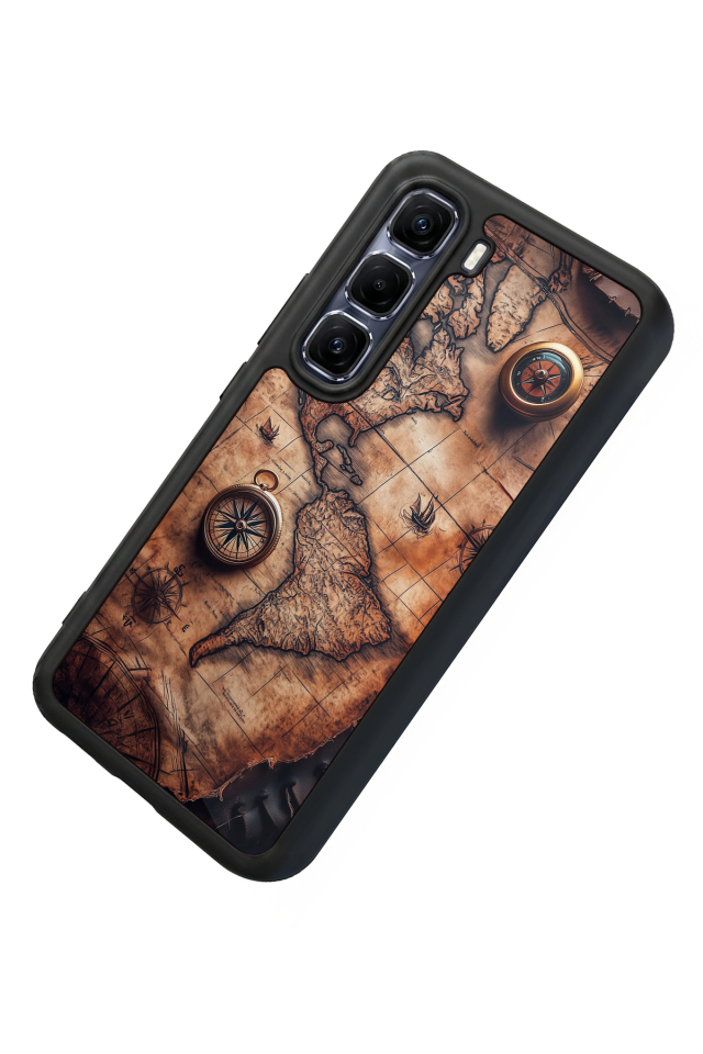 Infinix Hot 60 Pro Plus Uyumlu Harita Tasarımlı Glossy Premium Kılıf