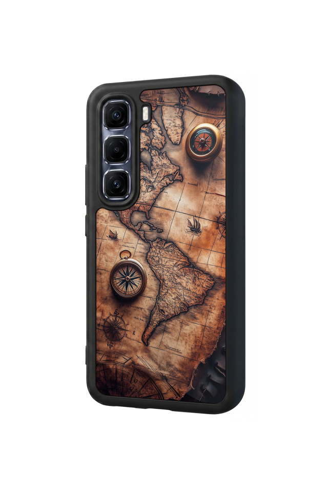 Infinix Hot 60 Pro Plus Uyumlu Harita Tasarımlı Glossy Premium Kılıf