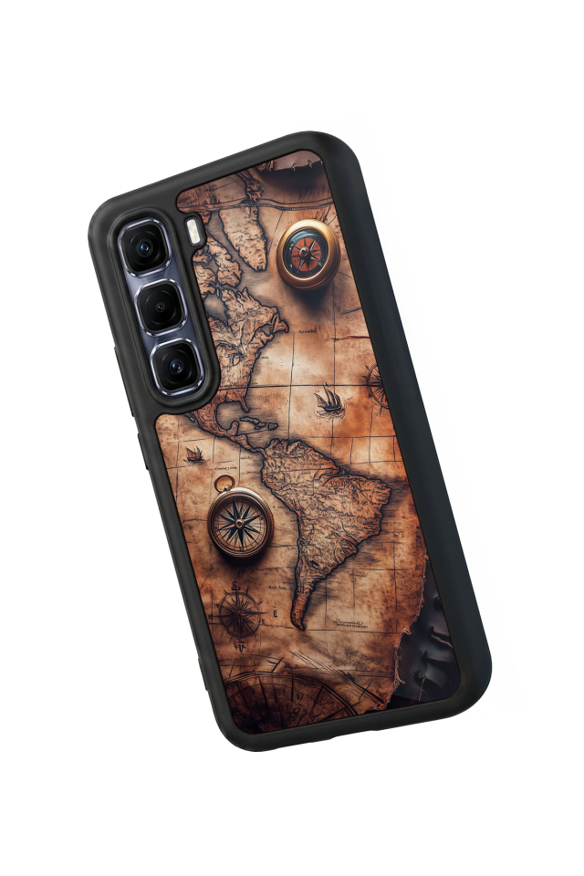 Infinix Hot 60 Pro Plus Uyumlu Harita Tasarımlı Glossy Premium Kılıf