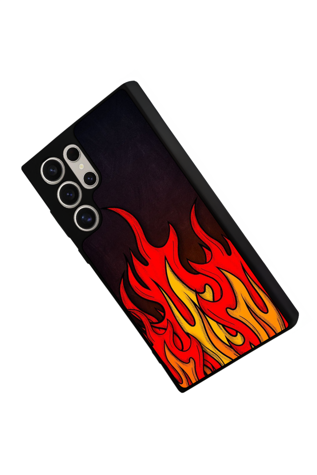 Samsung Galaxy S22 Ultra Uyumlu Retro Flame Patterns Tasarımlı Glossy Premium Kılıf