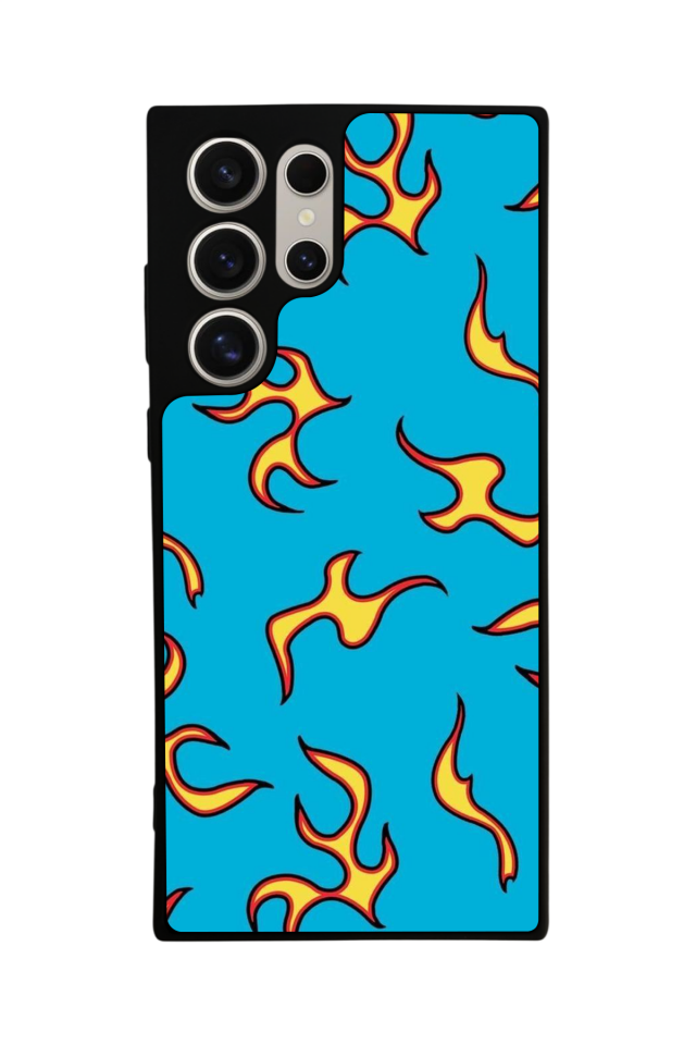 Samsung Galaxy S22 Ultra Uyumlu Retro Flame Patterns Tasarımlı Glossy Premium Kılıf