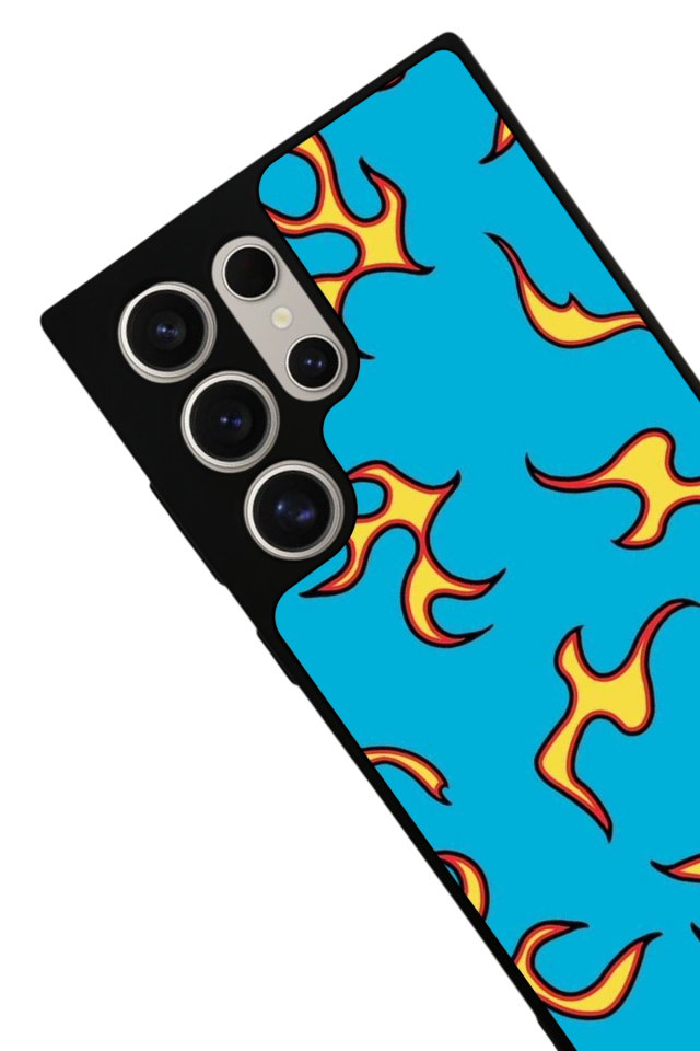 Samsung Galaxy S22 Ultra Uyumlu Retro Flame Patterns Tasarımlı Glossy Premium Kılıf