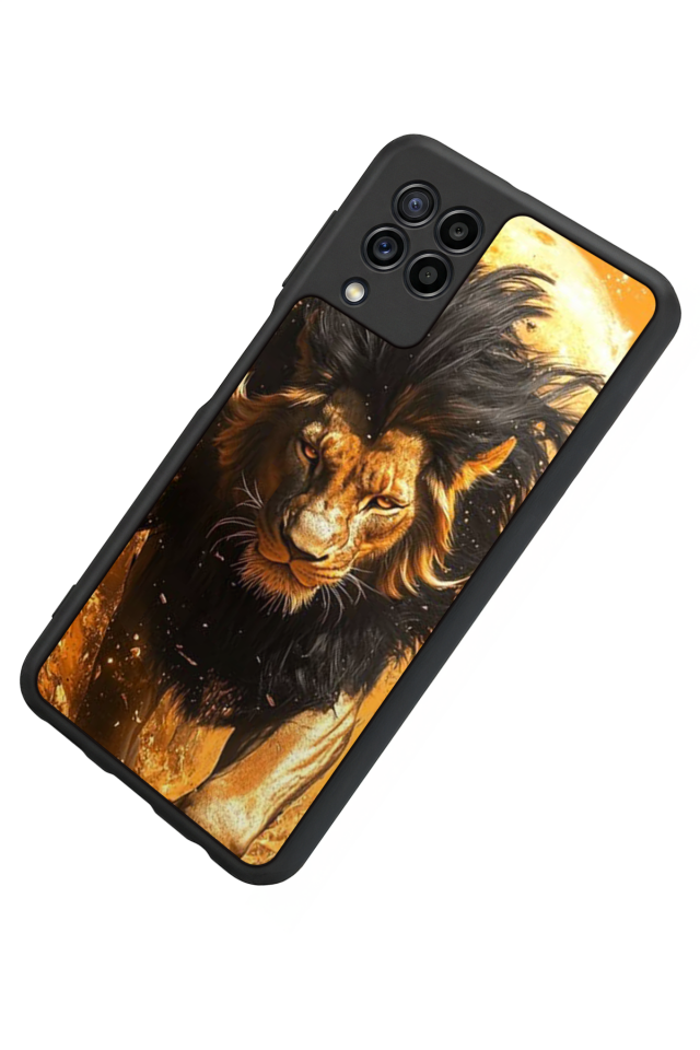 Samsung Galaxy M22 Uyumlu Aslan Tasarımlı Glossy Premium Kılıf