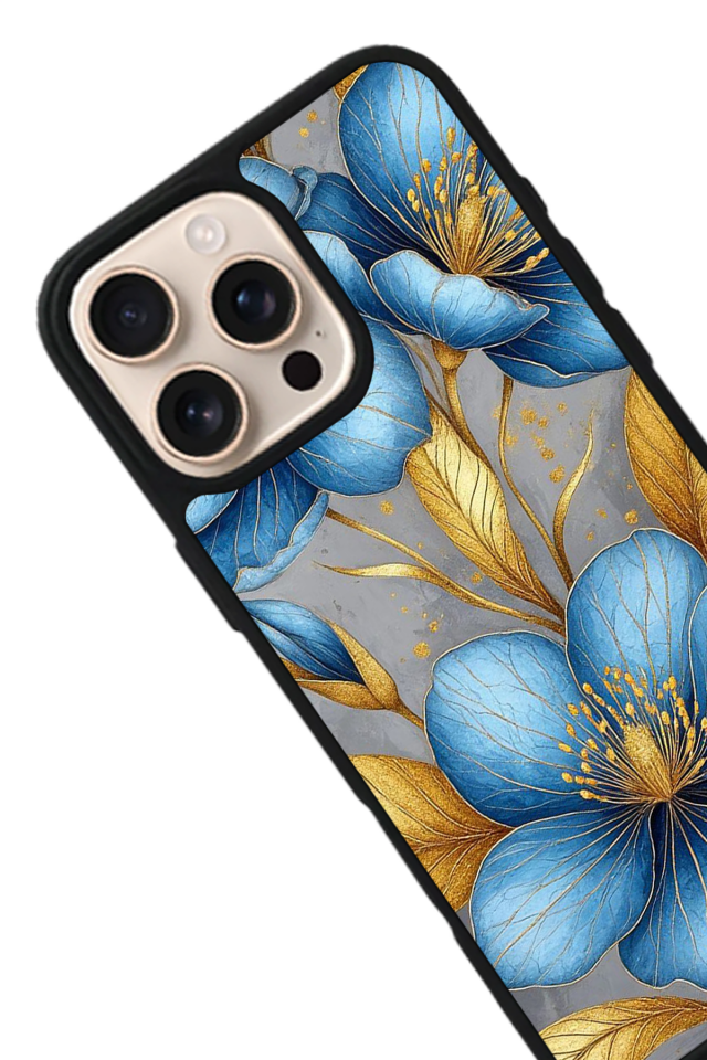 iPhone 14 Pro Uyumlu Yaldizli Cicek Tasarımlı Glossy Premium Kılıf