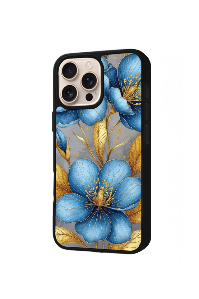 iPhone 14 Pro Uyumlu Yaldizli Cicek Tasarımlı Glossy Premium Kılıf