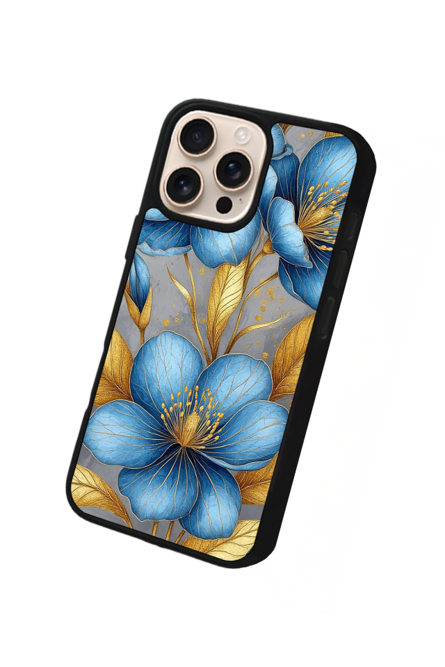 iPhone 14 Pro Uyumlu Yaldizli Cicek Tasarımlı Glossy Premium Kılıf