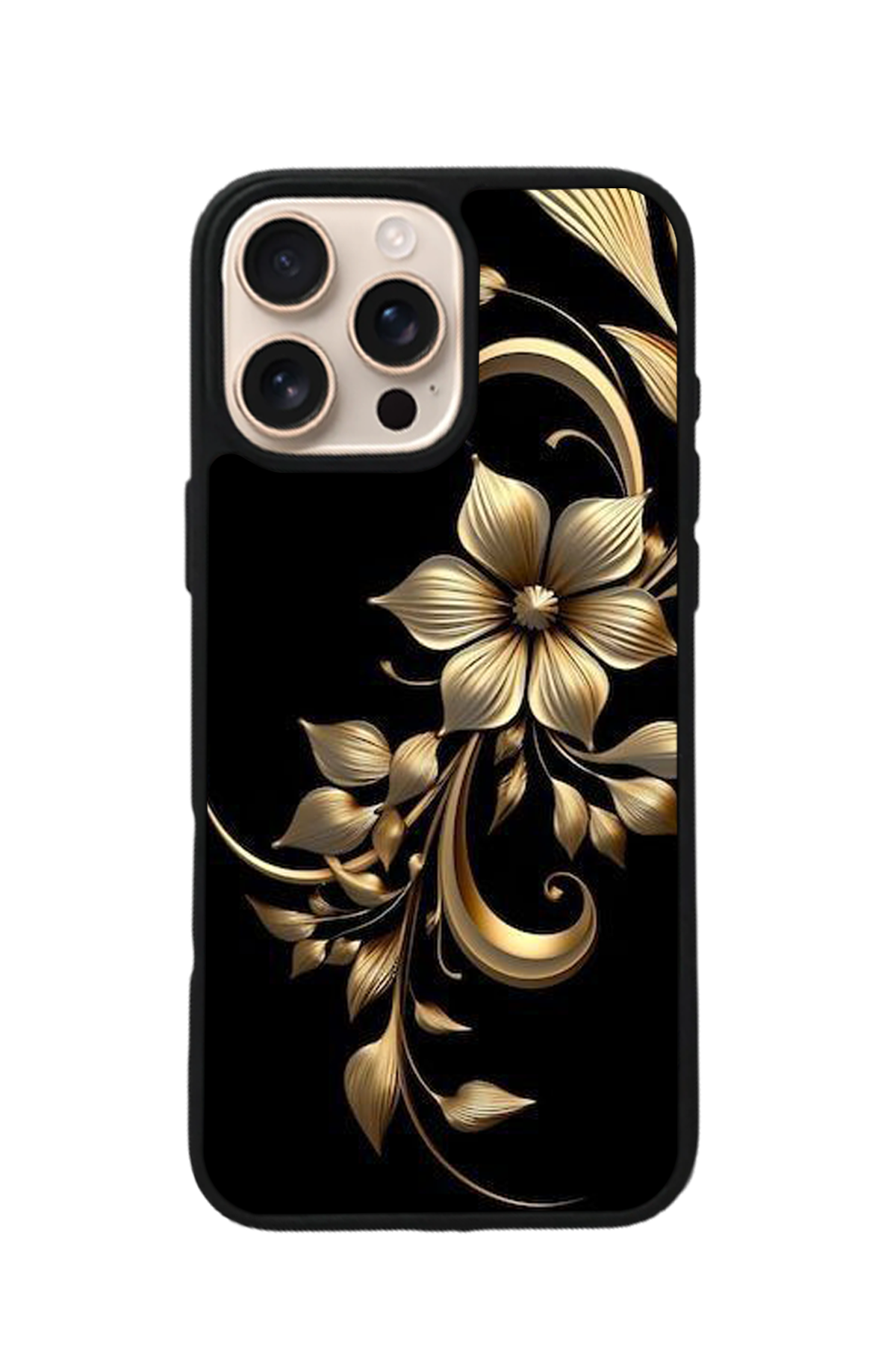 iPhone 14 Pro Uyumlu Yaldizli Cicek Tasarımlı Glossy Premium Kılıf