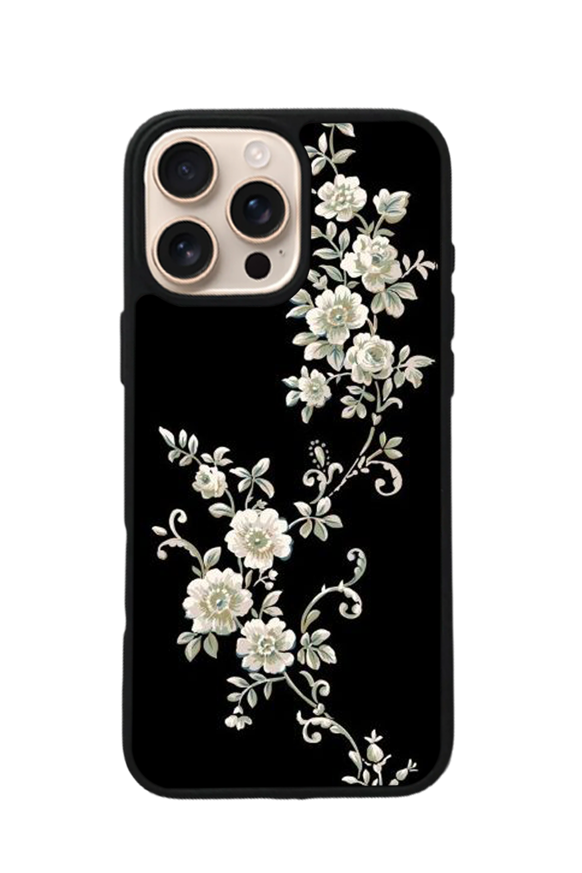 iPhone 14 Pro Uyumlu Yaldizli Cicek Tasarımlı Glossy Premium Kılıf