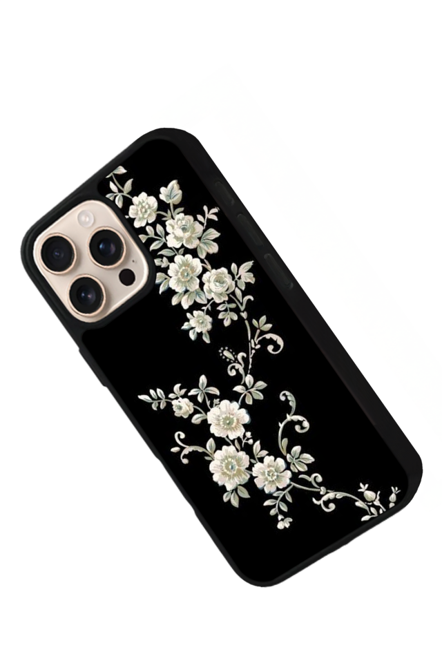 iPhone 14 Pro Uyumlu Yaldizli Cicek Tasarımlı Glossy Premium Kılıf