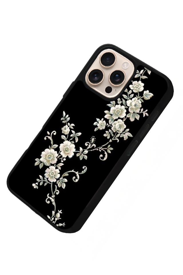 iPhone 14 Pro Uyumlu Yaldizli Cicek Tasarımlı Glossy Premium Kılıf