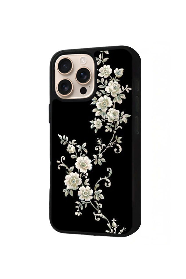 iPhone 14 Pro Uyumlu Yaldizli Cicek Tasarımlı Glossy Premium Kılıf