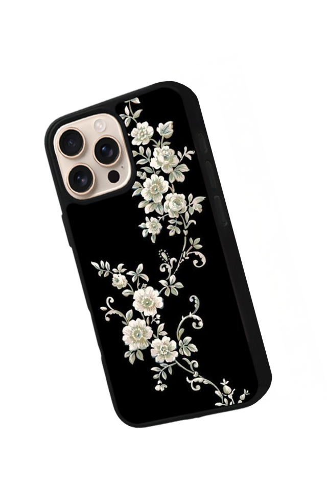 iPhone 14 Pro Uyumlu Yaldizli Cicek Tasarımlı Glossy Premium Kılıf