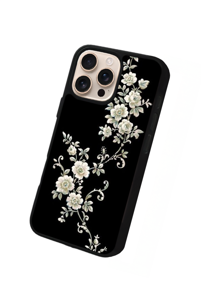 iPhone 14 Pro Uyumlu Yaldizli Cicek Tasarımlı Glossy Premium Kılıf