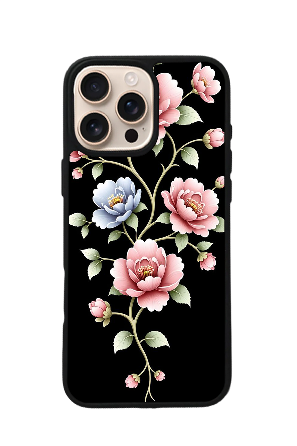 iPhone 14 Pro Uyumlu Yaldizli Cicek Tasarımlı Glossy Premium Kılıf