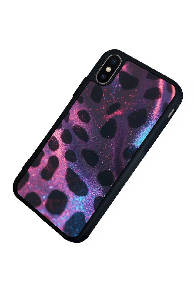 iPhone XS Max Uyumlu Hologram Leopar Tasarımlı Glossy Premium Kılıf