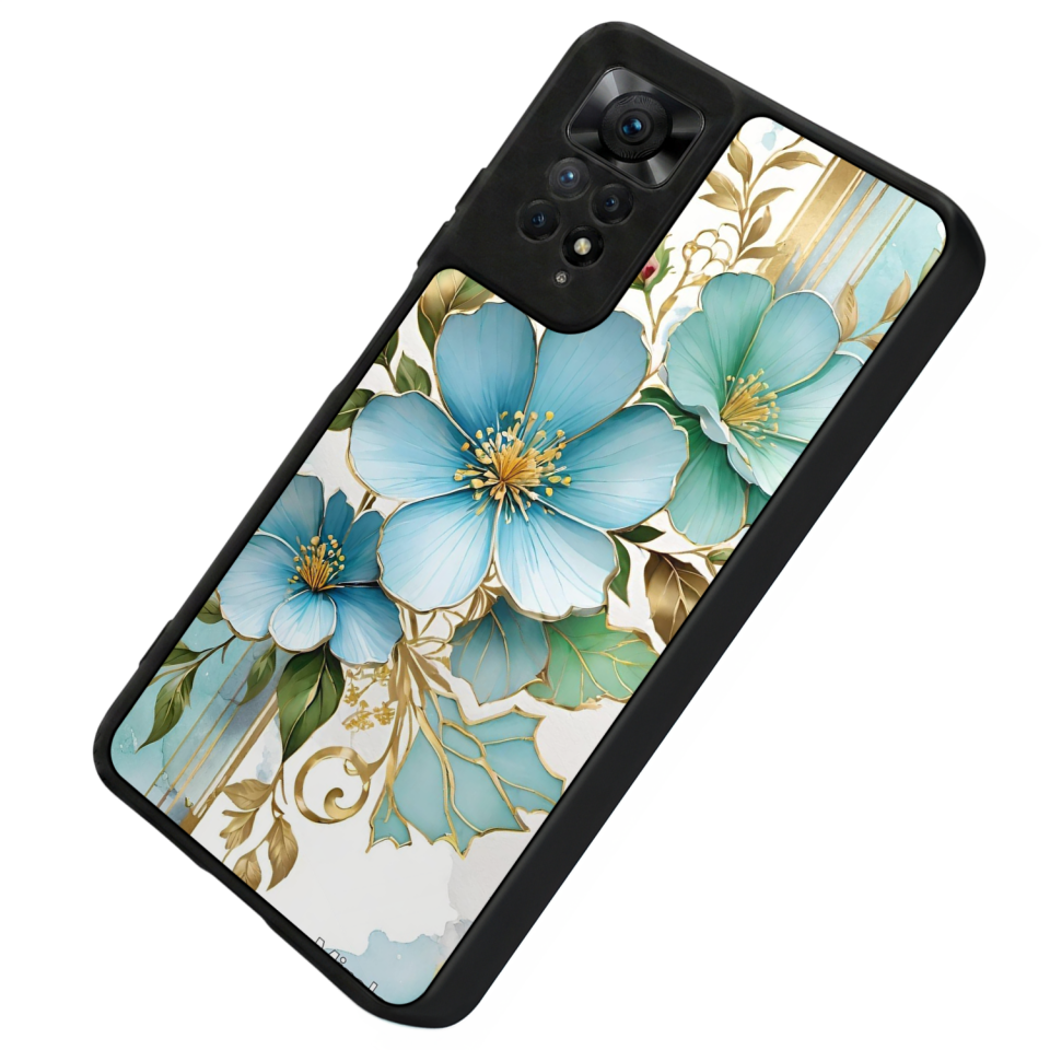 Xiaomi Redmi Note 12 Pro Uyumlu Yaldizli Cicek Tasarımlı Glossy Premium Kılıf